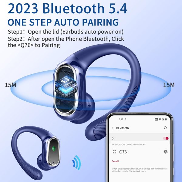 Wireless Earbuds Bluetooth Headphones, Bluetooth 5.3 Stereo Over Ear Buds,Noise Cancelling Mic, IP7 Waterproof Headset for Workout/Running - Image 2
